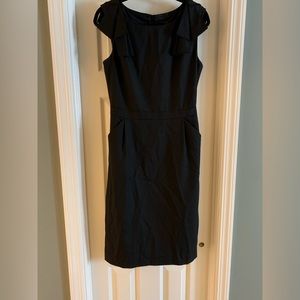 Jcrew Black wool suiting dress with flutter sleeve detail